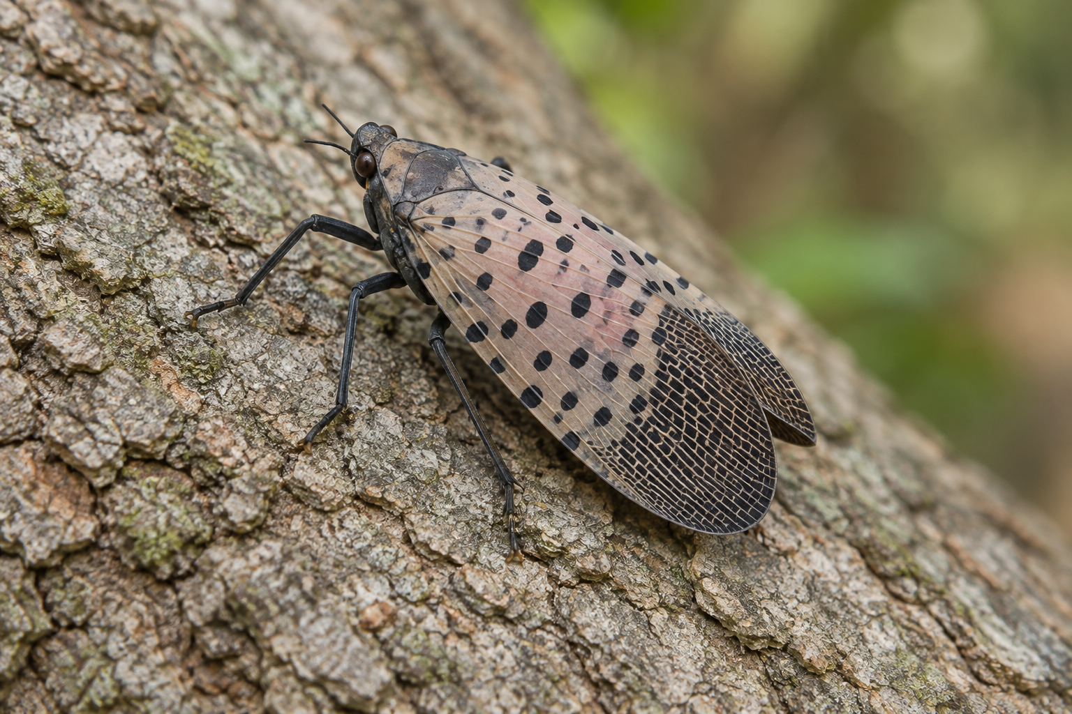AI-generated illustration depicting an adult spotted lanternfly